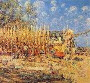 Childe Hassam Building a Schooner, Provincetown painting